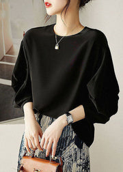 Chic Khaki O-Neck Cinched Chiffon Shirt Tops Lantern Sleeve