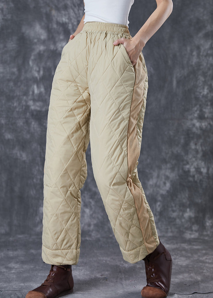 Chic Khaki Oversized Patchwork Thick Fine Cotton Filled Pants Winter