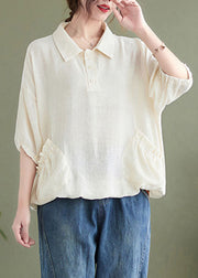 Chic Khaki Patchwork Button Solid T Shirt Short Sleeve