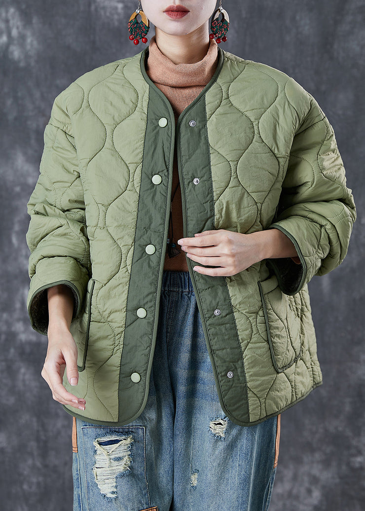 Chic Light Green Thick Patchwork Warm Fleece Jacket Winter