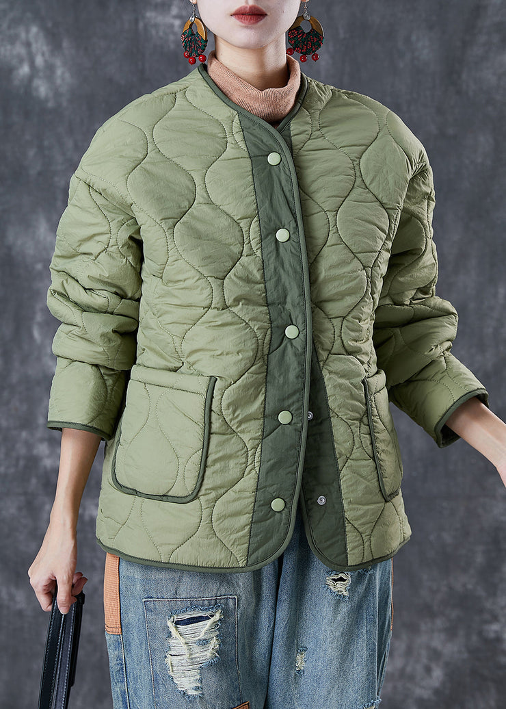 Chic Light Green Thick Patchwork Warm Fleece Jacket Winter