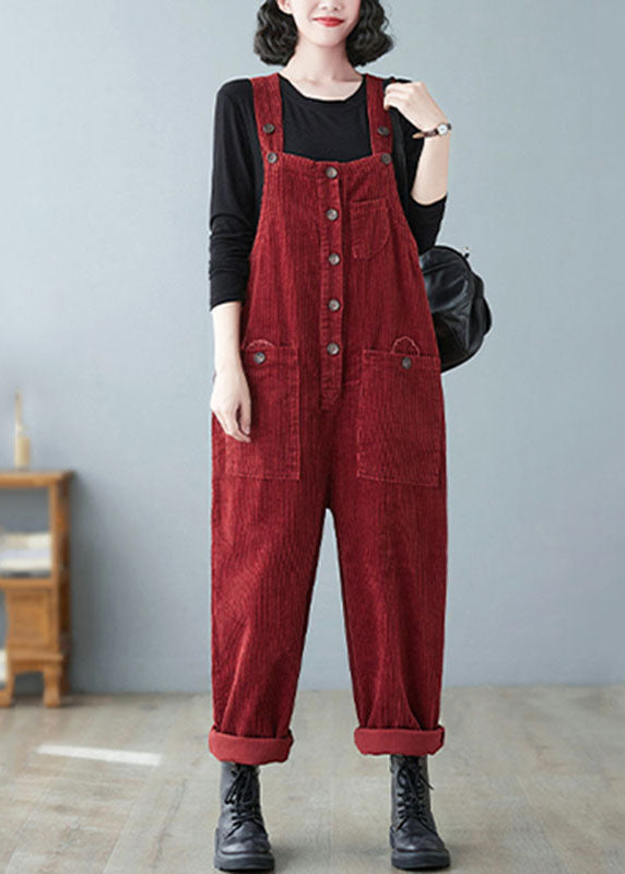 Chic Mulberry Slash Neck Cozy Corduroy Jumpsuits Fall