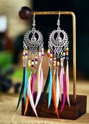 Chic Multicolour Feather Tassel Metal Drop Earrings