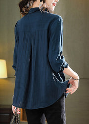 Chic Navy Peter Pan Collar Print Patchwork Button T Shirts Long Sleeve