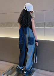 Chic Navy Pockets High Waist Girls Denim Overalls Jumpsuit Fall