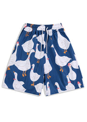 Chic Navy Print Elastic Waist Cotton Mens Pajamas Shorts Summer