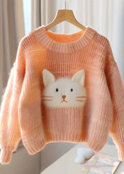 Chic Orange O Neck Cozy Knit Sweaters Fall