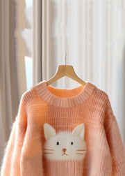 Chic Orange O Neck Cozy Knit Sweaters Fall