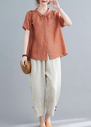 Chic Orange Peter Pan Collar Button Top And Crop Pants Two Pieces Set Summer