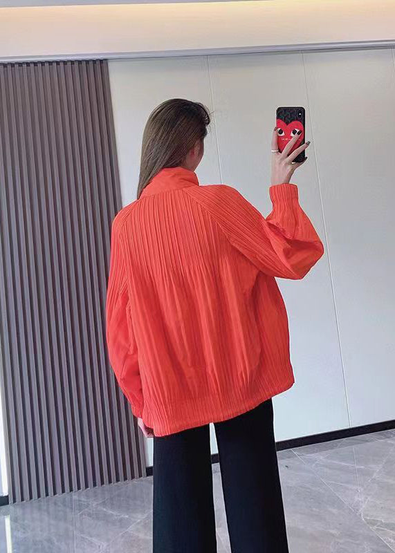 Chic Orange Zip Up Fine Cotton Filled Thin Jackets Spring