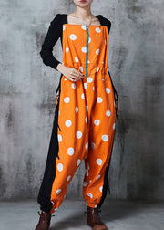 Chic Orange Zip Up Patchwork Cotton Jumpsuits Summer