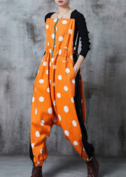 Chic Orange Zip Up Patchwork Cotton Jumpsuits Summer