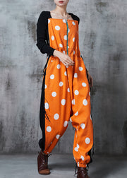 Chic Orange Zip Up Patchwork Cotton Jumpsuits Summer