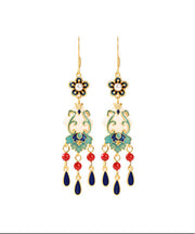 Chic Overgild Jade Cloisonne Peal Floral Drop Earrings