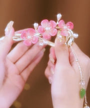 Chic Pink Alloy Pearl Jade Floral Tassel Hairpin