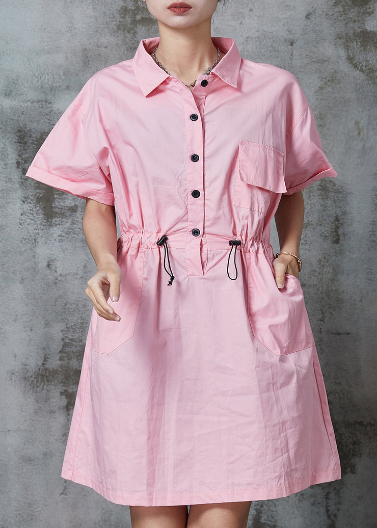 Chic Pink Cinched Cotton Vacation Dress Summer