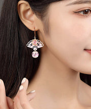 Chic Pink Copper Crystal Coloured Glaze Fan Drop Earrings