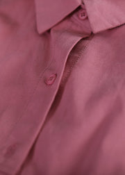 Chic Pink Peter Pan Collar Button Pockets Shirts Long Sleeve