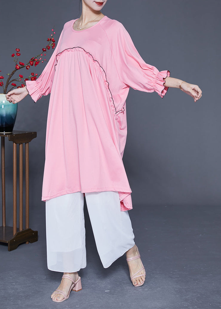 Chic Pink Ruffled Patchwork Cotton A Line Dress Summer