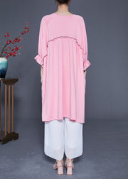 Chic Pink Ruffled Patchwork Cotton A Line Dress Summer