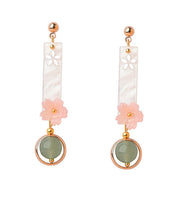 Chic Pink Shellfish flower Fine Jade Drop Earrings