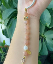 Chic Pink Sterling Silver Inlaid Jade Auspicious Clouds Charm Bracelet