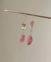 Chic Pink Sterling Silver Overgild Crystal Butterfly Drop Earrings