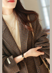 Chic Plaid Notched Pockets Wooled Blend Coats Long Sleeve