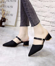 Chic Pointed Toe Splicing Chunky Slide Sandals Black Knit Fabric