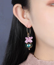 Chic Purple Blue Coloured Glaze Floral Drop Earrings