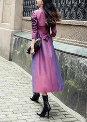 Chic Purple Button Pockets Patchwork Cotton Long Trench Coats Fall