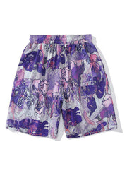 Chic Purple Lace Up Elastic Waist Cotton Summer Men Shorts