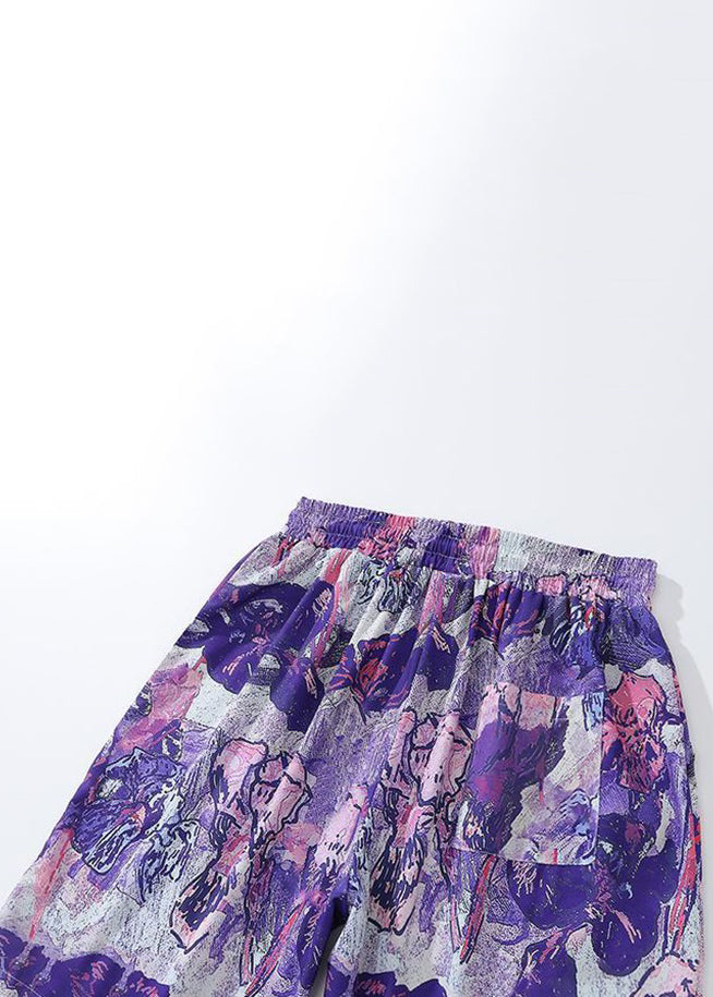 Chic Purple Lace Up Elastic Waist Cotton Summer Men Shorts