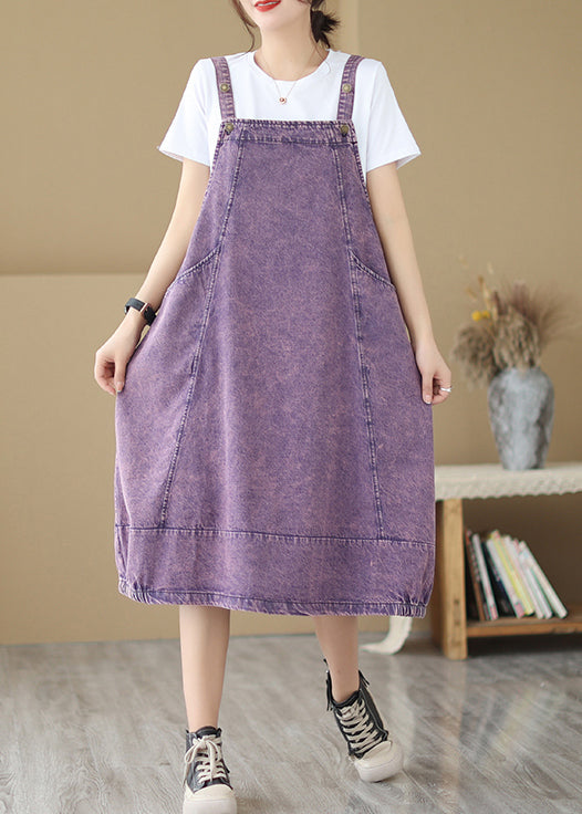 Chic Purple Oversized Patchwork Denim Strap Dress Summer