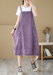 Chic Purple Oversized Patchwork Denim Strap Dress Summer