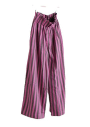 Chic Purple Striped Elastic Waist Cotton Wide Leg Pants Summer