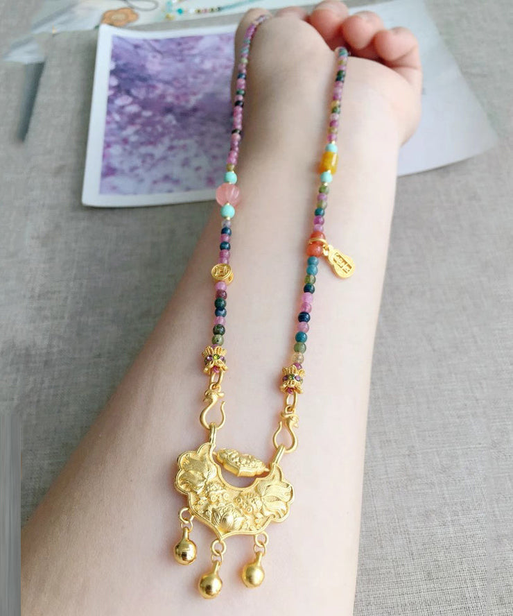 Chic Rainbow Crystal Beading Tassel Pendant Necklace