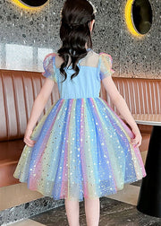 Chic Rainbow Sequins Wrinkled Patchwork Tulle Baby Girls Dress Summer