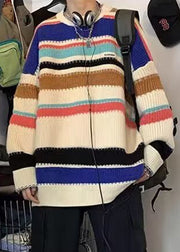 Chic Rainbow Striped Cozy Knit Mens Sweaters Winter