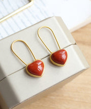 Chic Red Overgild Inlaid Agate Love Hoop Earrings