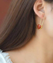 Chic Red Overgild Inlaid Agate Love Hoop Earrings