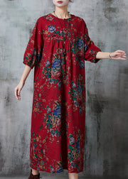 Chic Red Oversized Print Cotton Long Dress Summer