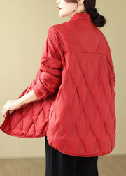 Chic Red Peter Pan Collar Pockets Button Parkas Winter