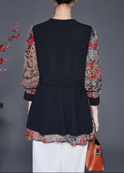 Chic Red Print Patchwork Spandex Fake Two Piece Shirt Fall