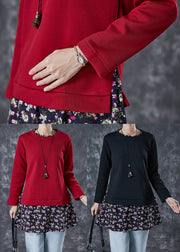 Chic Red Print Patchwork Warm Fleece Blouses Winter