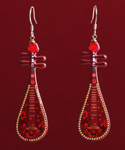 Chic Red Sterling Silver Pipa Drop Earrings