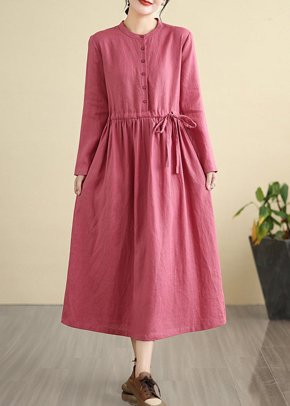 Chic Rose Cinched Linen Holiday Dress Fall