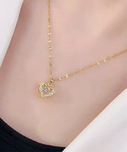 Chic Rose Gold Stainless Steel Zircon Love Pendant Necklace