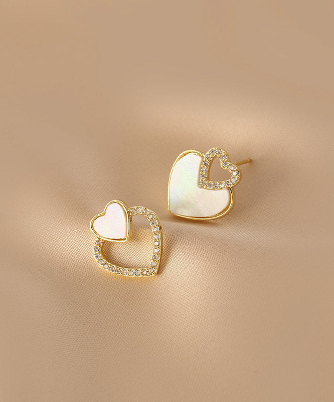 Chic Silk Alloy Acrylic Zircon Asymmetricar Love Stud Earrings