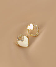 Chic Silk Alloy Acrylic Zircon Asymmetricar Love Stud Earrings